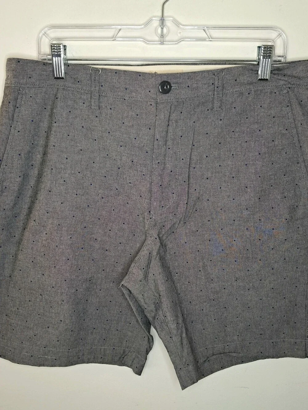 J. Crew Men's Pin Dot Casual Cotton Chino Shorts Gray & Navy Blue Size 34